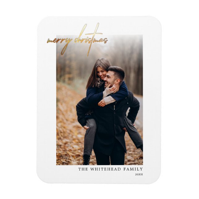 Minimal Gold Frohe Weihnachtskarte Weiß Magnet (Vertikal)