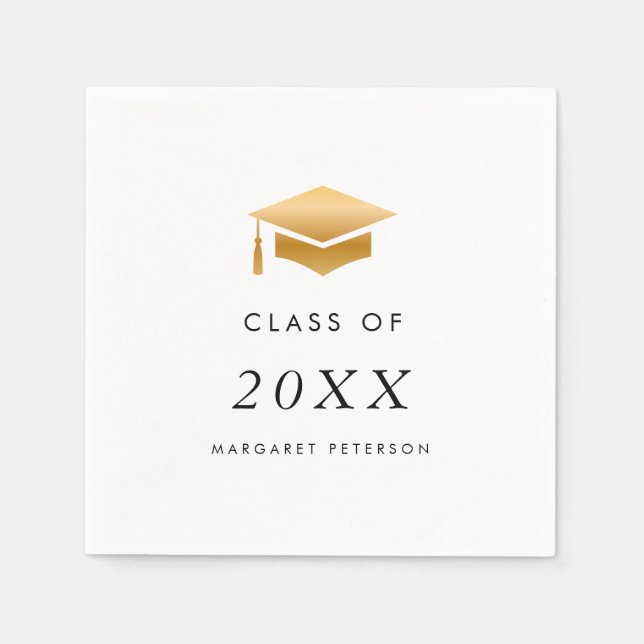 Minimal Gold Grad Cap Moderne Graduierungspartei Serviette (Vorderseite)