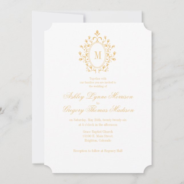 Minimal Gold Monogram Wedding Invitation Einladung (Vorderseite)