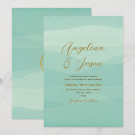 Minimal Gold Sage Green Wedding Einladung