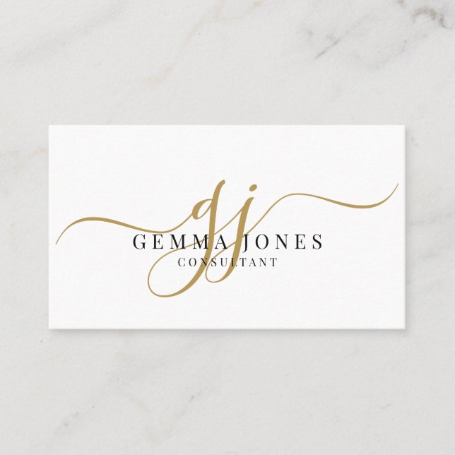 Minimal Gold Script Monogram Consultant Visitenkarte (Vorderseite)