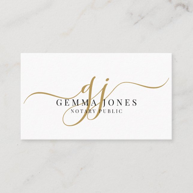 Minimal Gold Script Monogram Notary Public Visitenkarte (Vorderseite)