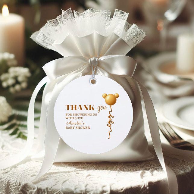 Minimal Gold Teddy Balloon Thank You  Geschenkanhänger (Von Creator hochgeladen)