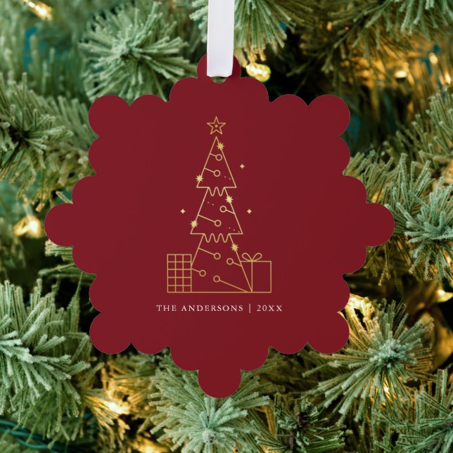 Minimal Gold Weihnachtsbaum Modern Red Ornament Karte (Insitu (Baum))