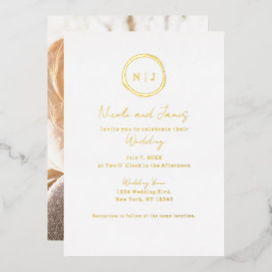 Minimal Gold White Modern Glam Wedding Foto Folieneinladung