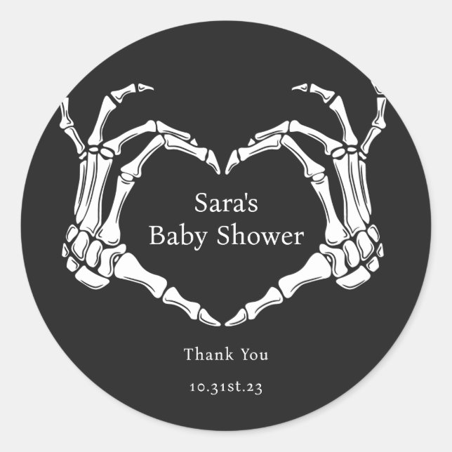 Minimal Goth Skeleton Hands Baby Shower Gevor Runder Aufkleber (Vorderseite)