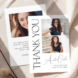 Minimal Graceful Elegance 3 Photo Graduation Dankeskarte