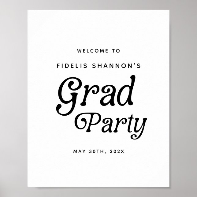Minimal Grad Party Retro Abschluss Begrüßungszeich Poster (Vorne)