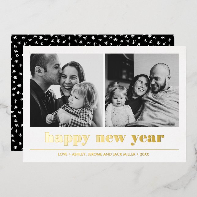 Minimal grafisch | Happy new year Collage 2 Foto Folieneinladung (Vorderseite/Rückseite)