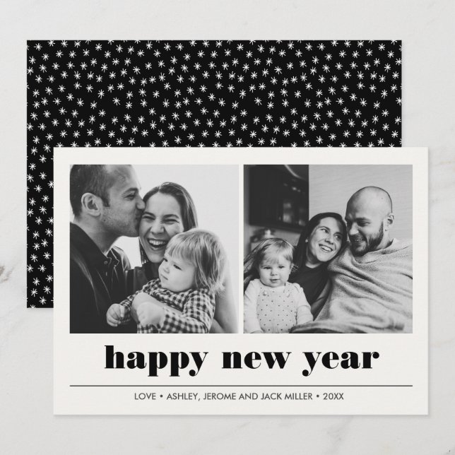Minimal grafisch | Happy new year Collage 2 Foto Karte (Vorne/Hinten)