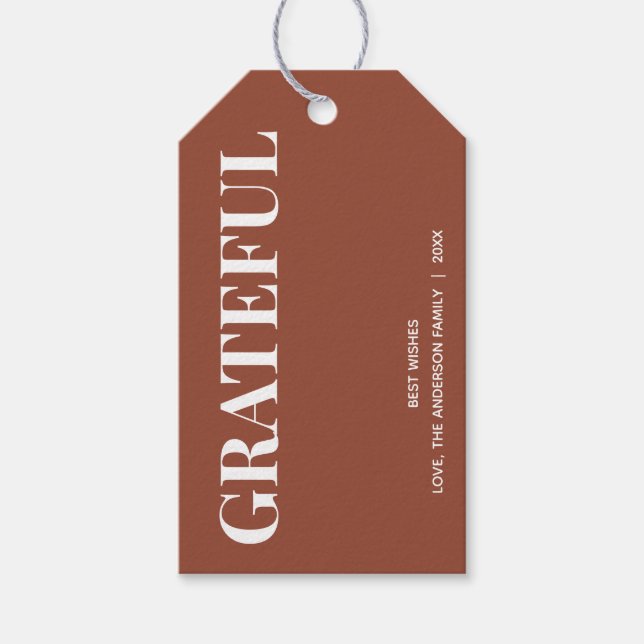 Minimal GRATEFUL Terracotta - Geschenk-Tags Geschenkanhänger (Vorderseite)
