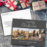 Minimal Graue Weihnachtsskriptfamilie 2 Foto Feiertagspostkarte<br><div class="desc">Minimal Graue Weihnachts-Script Familie 2 Foto Collage Holiday Card. Fügen Sie 2 Fotos und Text hinzu und machen Sie eine trendige und schicke Weihnachtskarte für Ihre Familie.</div>