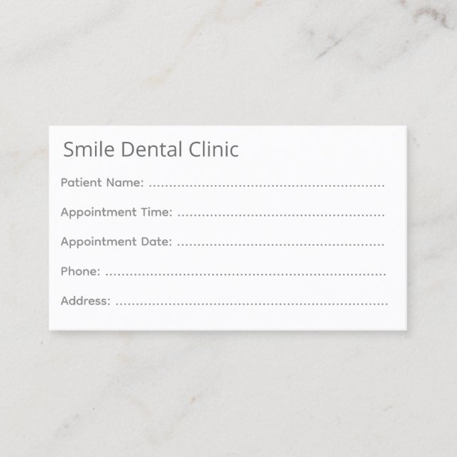Minimal Gray Dental Appointment Card Terminkarte (Vorderseite)