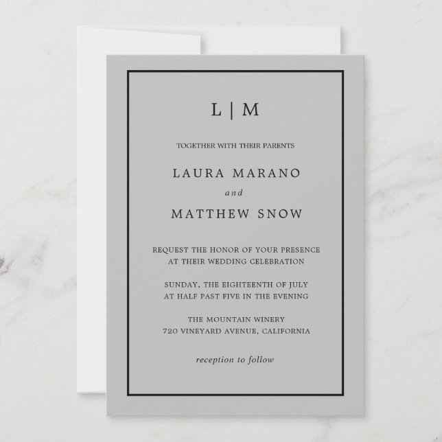 Minimal Gray Monogram Simple Wedding Einladung (Vorderseite)