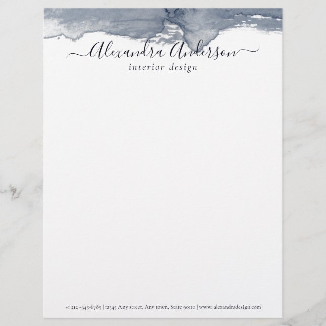 Minimal Gray Watercolor Elegantes Skript Briefbogen (Vorderseite)