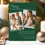 Minimal Green 2 Foto Weihnachten<br><div class="desc">Sie möchten eine persönliche Touch zu Ihrem Urlaub in diesem Jahr hinzufügen? Unsere modernen Weihnachtskarten sind nur das Ticket! Mit einem klassischen grünen Hintergrund und Platz für nicht ein, sondern zwei Ihrer Lieblings-Fotos, sind diese Karten eine festliche Leinwand für Ihre lieben Erinnerungen. Fügen Sie Ihren Familiennamen und eine personalisierte Nachricht...</div>