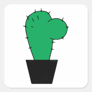 Minimal Green Cactus Illustration Quadratischer Aufkleber