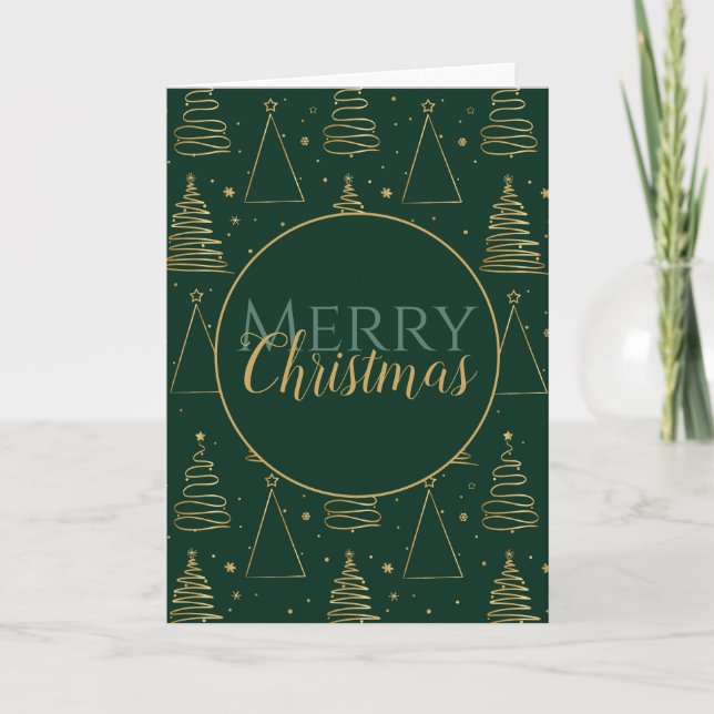 Minimal Green Gold Weihnachtsbaum Karte (Vorderseite)