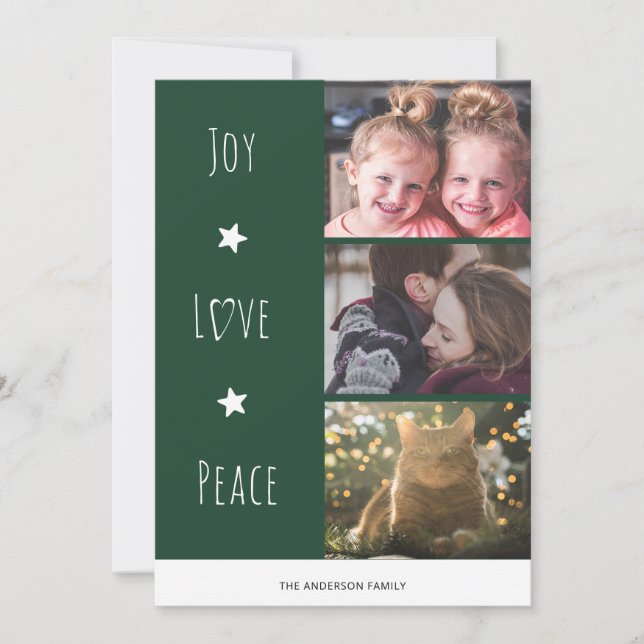 Minimal Green Joy Liebe Peace Foto Weihnachten (Vorderseite)