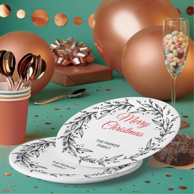 Minimal Green Leaf Holiday Dinner Plate Pappteller (Multi)