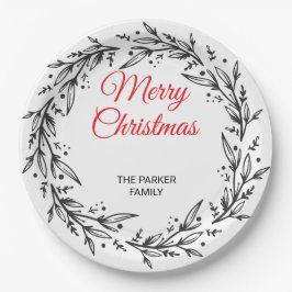 Minimal Green Leaf Holiday Dinner Plate Pappteller