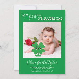 Minimal Green My First Patricks Baby Birth Foto Karte