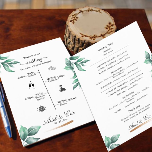 Minimal Greenery Classic Hochzeitsprogramm (Von Creator hochgeladen)