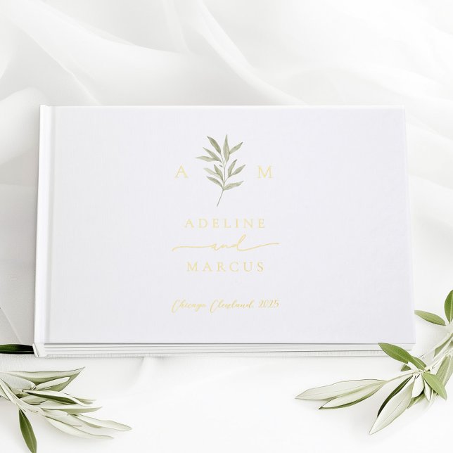 Minimal Greenery Olive Branch Wedding Foil Guest B Gästebuch (Von Creator hochgeladen)