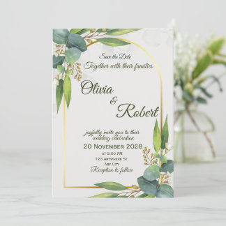 Minimal Greenery Wedding Invitation Gold Arch