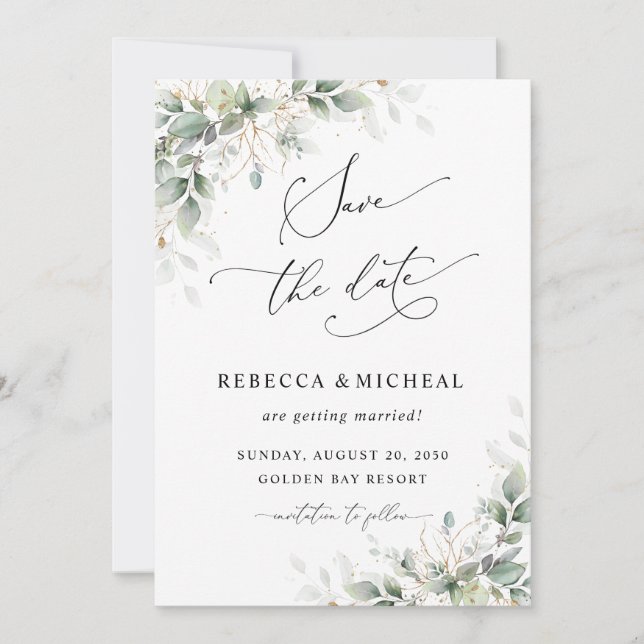 Minimal Greenery Wedding Save The Date Invitation Einladung (Vorderseite)