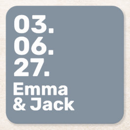 Minimal grey bold modern wedding date and names rechteckiger pappuntersetzer