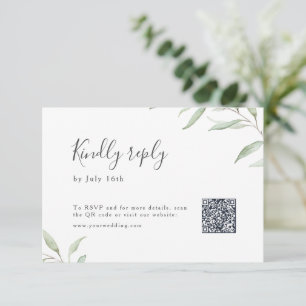 Minimal grün botanische rustikale Hochzeit QR Code RSVP Karte