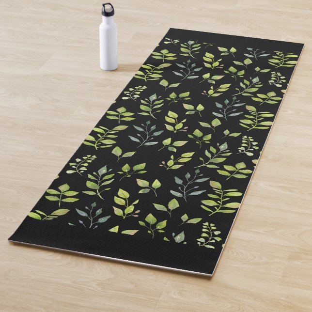 Minimal grünes botanisches Leaf-Muster, schwarz/we Yogamatte (Beispiel)