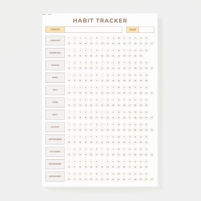 Minimal Habit Tracker Beige Grid Design Post-it Klebezettel (Vorderseite)