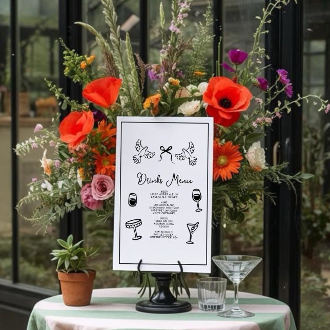 Minimal Hand Drawn “Drinks Menu” Wedding Bar  Poster (Von Creator hochgeladen)