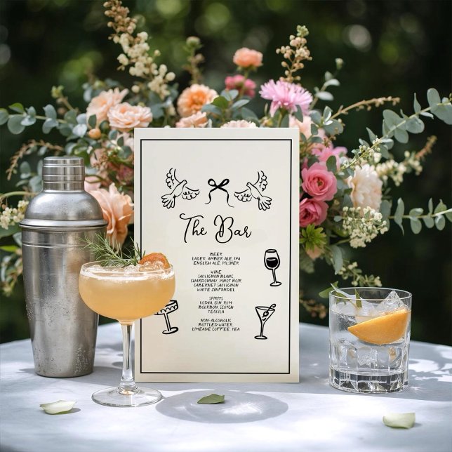 Minimal Hand Drawn “Drinks Menu” Wedding Bar  Poster (Von Creator hochgeladen)