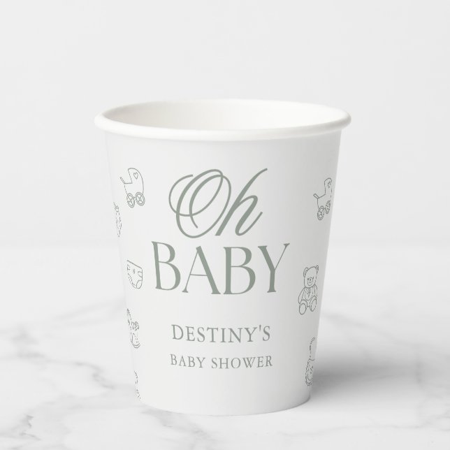 Minimal Hand Drawn Gender Neutral Baby Shower Pappbecher (Vorderseite)