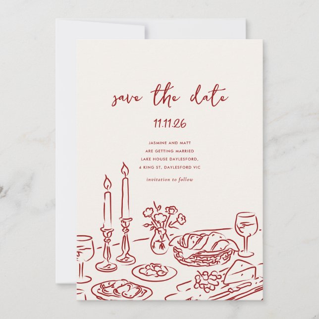 Minimal Handgezeichnete Whimsical Doodle Save-the- Save The Date (Vorderseite)