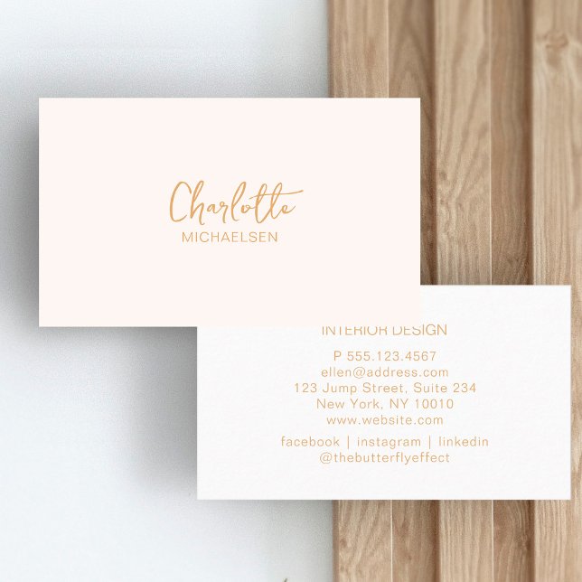 Minimal, Handschrift, Beige Visitenkarte (Von Creator hochgeladen)