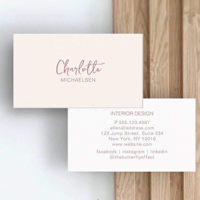 Minimal, Handschrift, Beige Visitenkarte (Von Creator hochgeladen)