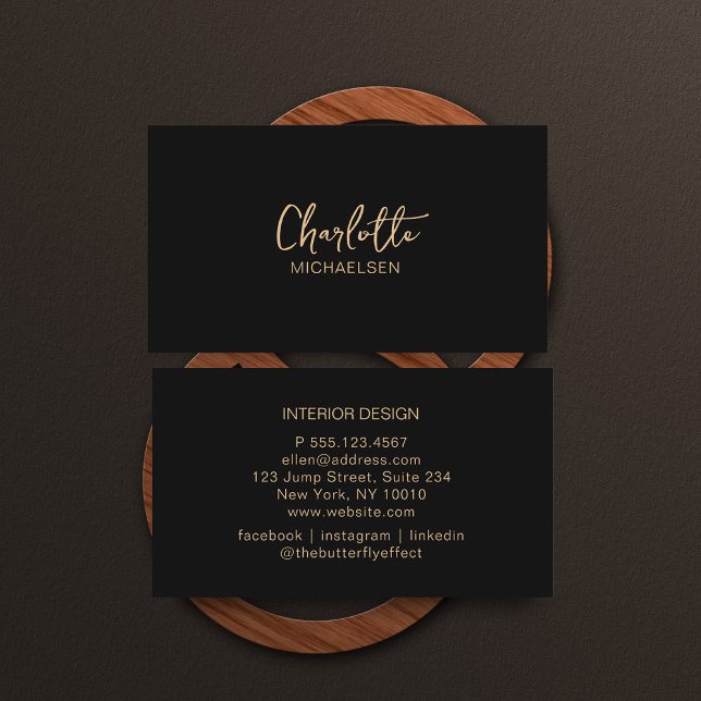 Minimal, Handschrift, schwarz-beige Visitenkarte (Von Creator hochgeladen)