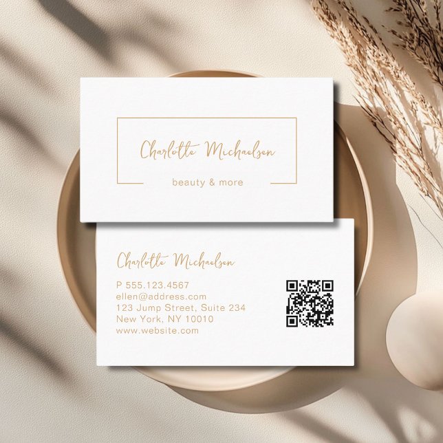 Minimal Handwriting White QR Code Visitenkarte (Minimal Handwriting White QR Code Business Card)
