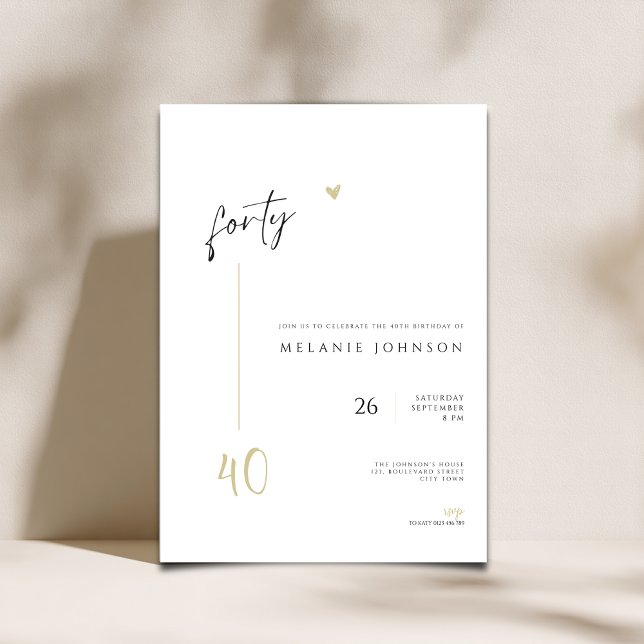 Minimal Handwritten 40th Birthday Party Invitation (Minimal Modern 40th Birthday invitation with handwritten typography,)