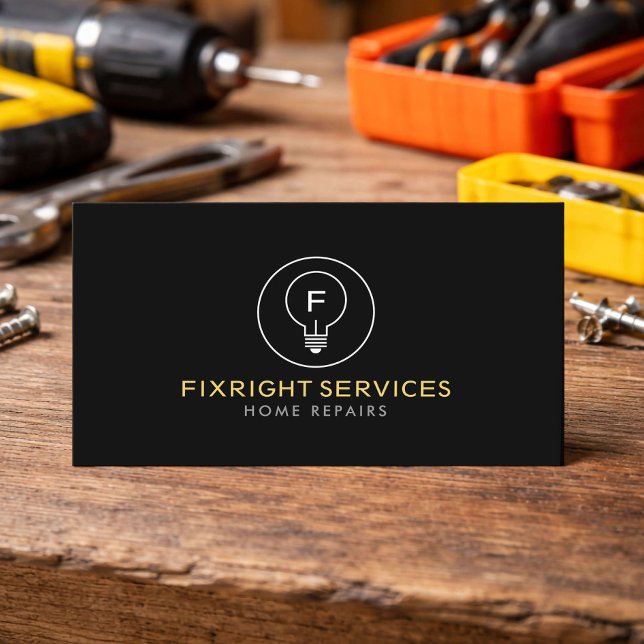 Minimal Handyman Services Logo Black Visitenkarte (Von Creator hochgeladen)