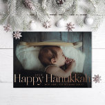 Minimal Happy Hanukkah Foto Rose Gold Folien Feiertagskarte<br><div class="desc">Die reale Goldfolie ist hier; für die Grafik und den bearbeitbaren Text können Sie aus Gold,  Rose,  Gold oder Silberfolie wählen. Fügen Sie auf Wunsch eine Nachricht oder mehrere Fotos auf die Rückseite.</div>