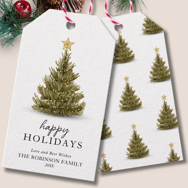 Minimal Happy Holidays Grüner Weihnachtsbaum Geschenkanhänger (Von Creator hochgeladen)