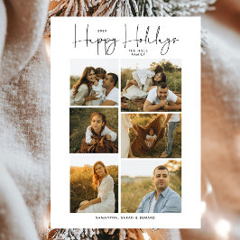 Minimal Happy Holidays Script Family 6 Photos Feiertagskarte