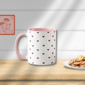 Minimal Heart Pattern Mug | Soft Pink Giftable Cup Tasse