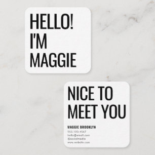 Minimal Hello   Modern Clean Simple Name Quadratische Visitenkarte