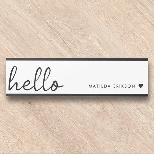 Minimal Hello Modern Heart Clean Simple White Türschild